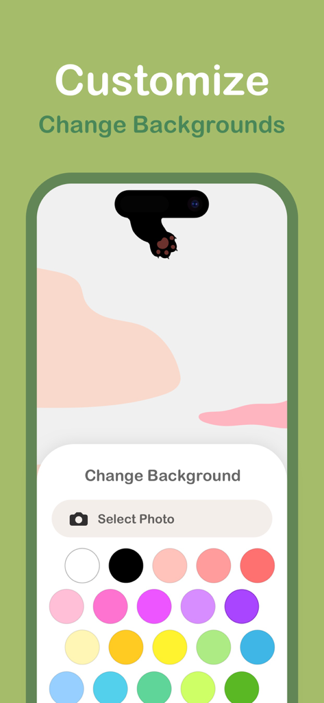 Cute pet: Self care pet widget - Screen showing customization options for changing widget backgrounds in the Cute pet app