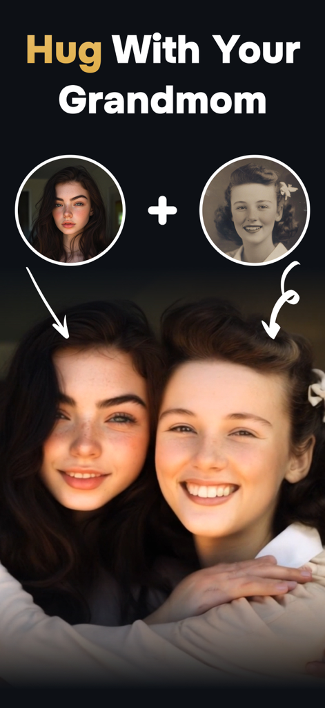 AI Videos: Hug, Kiss & Dance - AI generated video showing a granddaughter hugging her grandmother using a vintage photo.