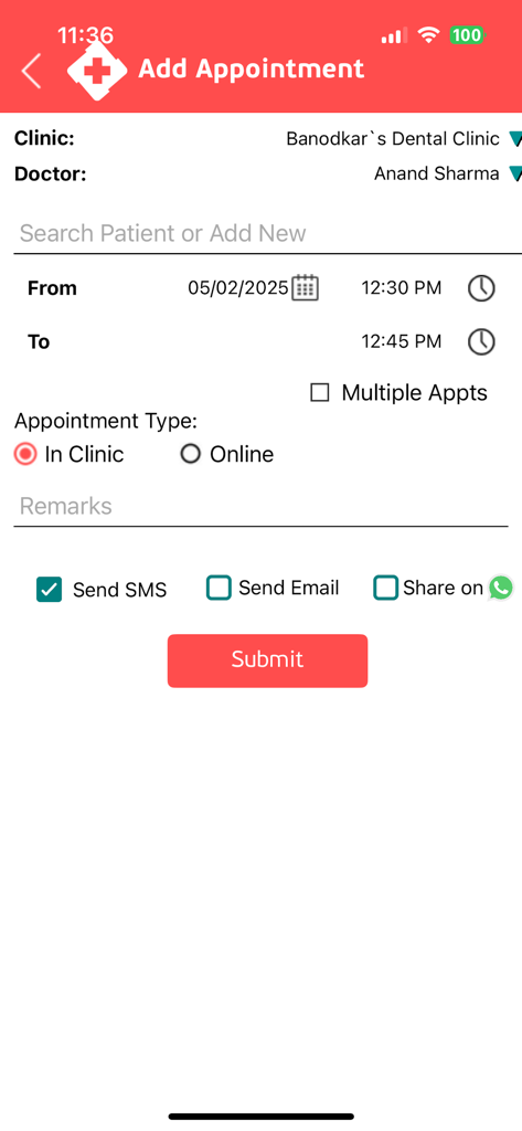Clinicia-App-Oberfläche zur Planung eines Patiententermins mit Arzt- und Klinikdetails