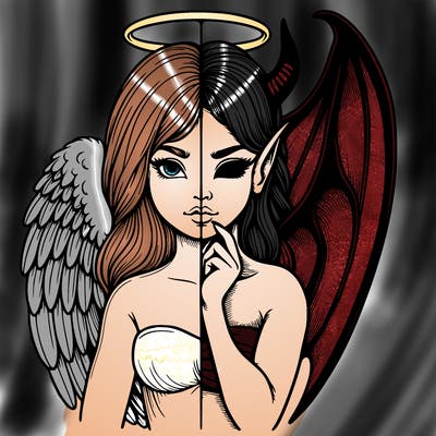 realistic angel half demon