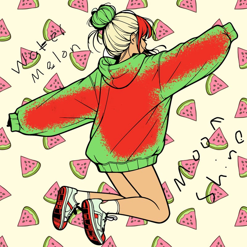 realistic girl jumping with a bun and oversized sweatshirt