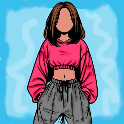 realistic girl faceless with baggy pants and a crop top