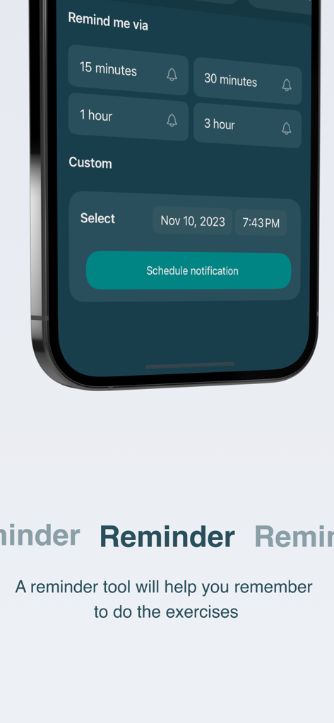 EyeYoga-App-Oberfläche zur Planung von Benachrichtigungen und Erinnerungen für Augenübungen
