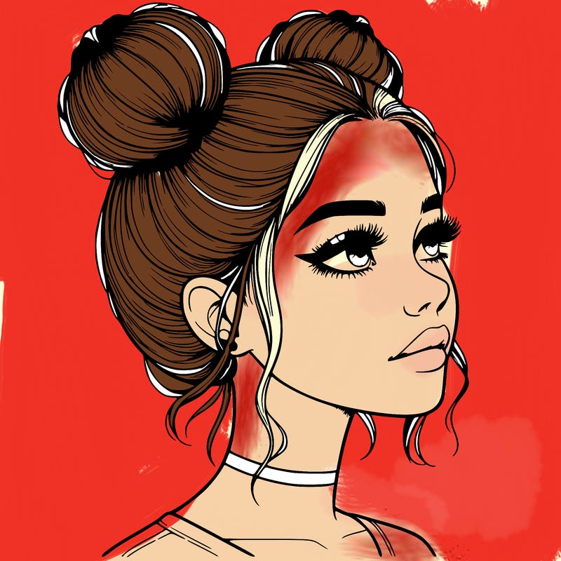 realistic girl with buns on the top of her head