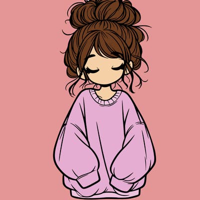 girl with baggy sweatshirt and messy bun