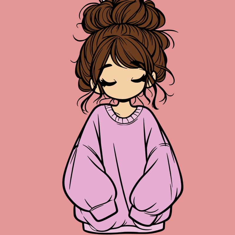 girl with baggy sweatshirt and messy bun