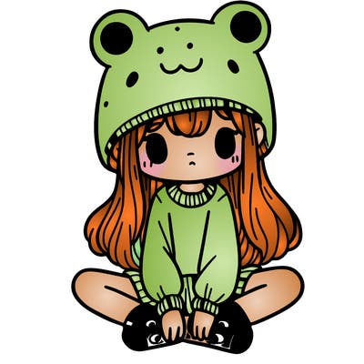 a girl wearing a frog hat and some frog socks
