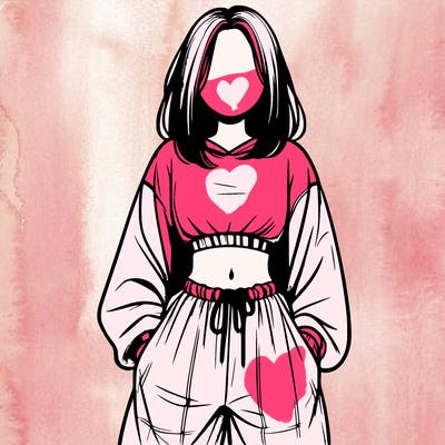 realistic girl faceless with baggy pants and a crop top