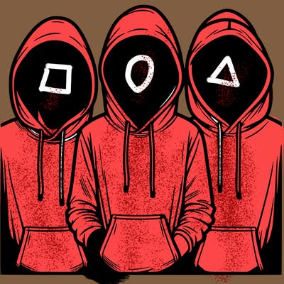 3 faceless people in  hoodies
