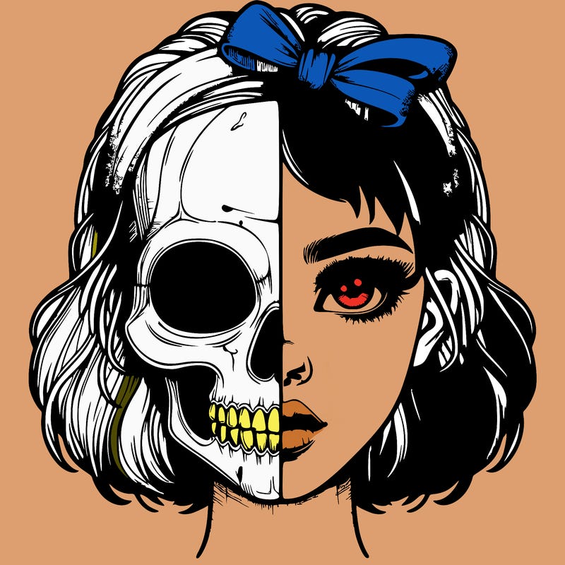 realistic girl with half skull mask