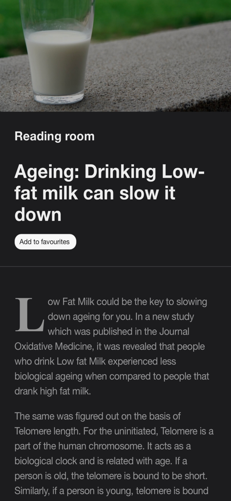 Recipe Builder - Empty Fridge - Article about low-fat milk and ageing in the Recipe Builder app