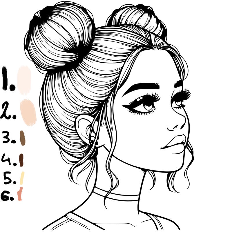 realistic girl with buns on the top of her head