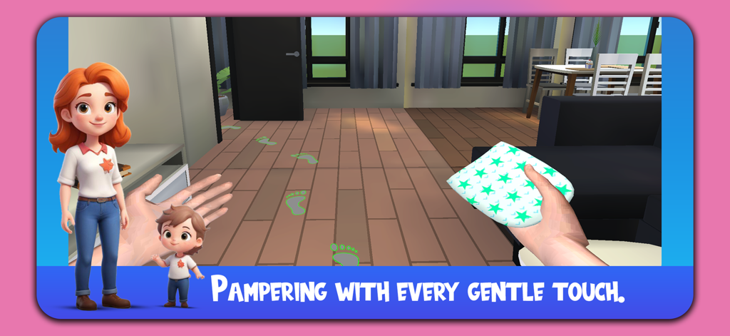 Mother Simulator : Real Mom - First person gameplay view of baby care tasks in Mother Simulator showing a mom and toddler character