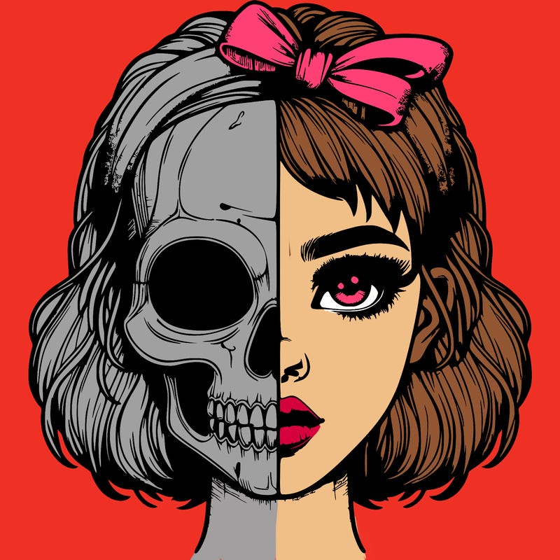 realistic girl with half skull mask
