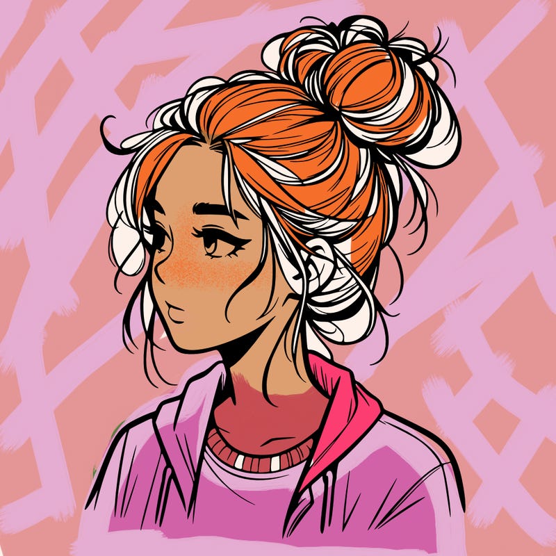 realistic teenage girl with a messy bun