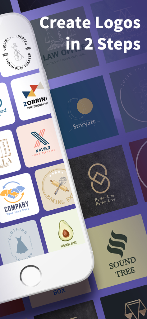 Logo Maker & Creator - Logokit - Logokit app displaying various business logo templates on a mobile phone screen