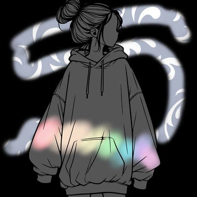 realistic girl with a oversized sweatshirt on and a bun