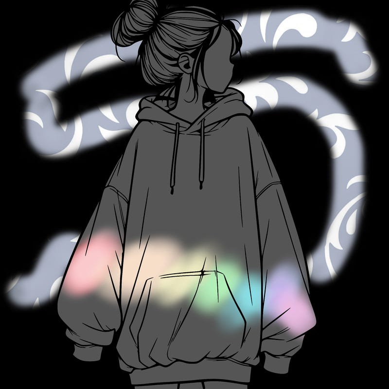 realistic girl with a oversized sweatshirt on and a bun