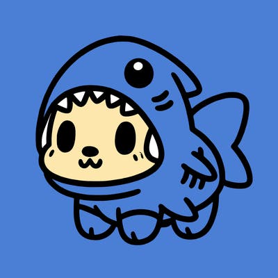 cute dog wearing a shark costume