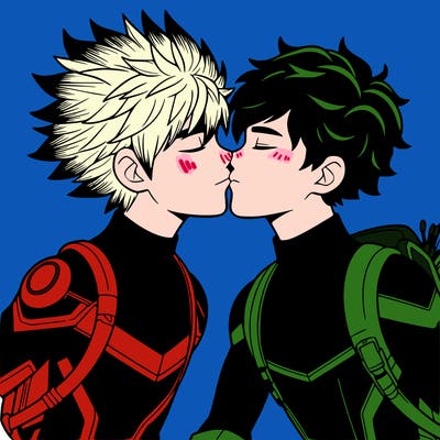 bakugo and deku (from my hero academia) kissing
