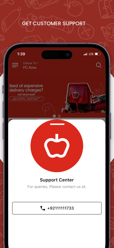 Redapple PK - Redapple PK app customer support center screen with contact phone number