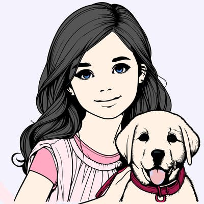 realistic girl with dog