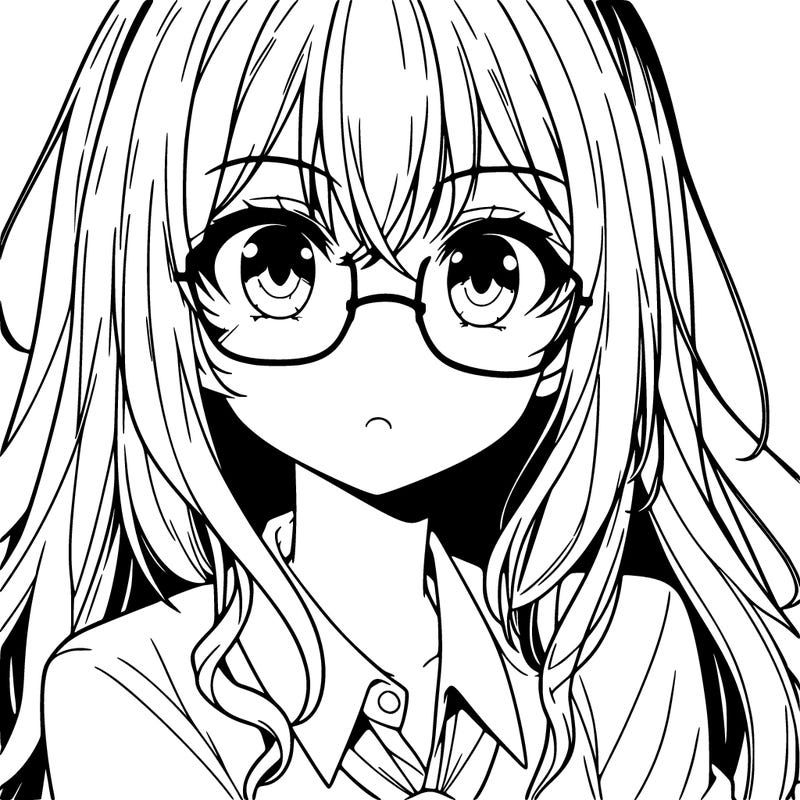 anime girl with long hair and glasses