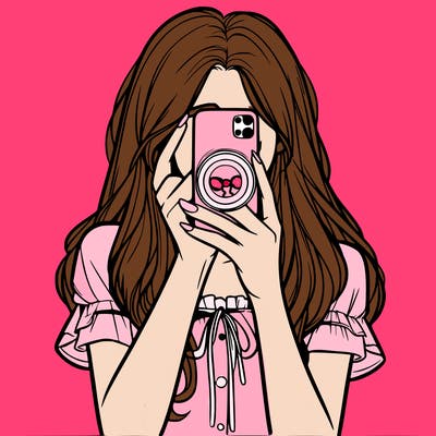 a realistic girl holding her phone taking pictures