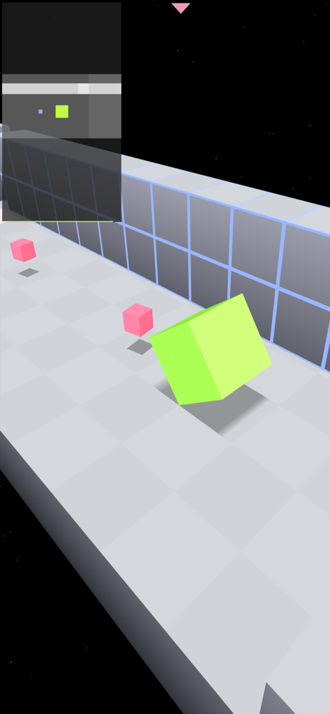 EDGE Extended - A green cube moving through a minimalist 3D geometric level in EDGE Extended.