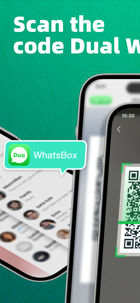 WhatsBox - Dual Chat for WA - iPhone scanning a QR code to link a second WhatsApp account in the WhatsBox app