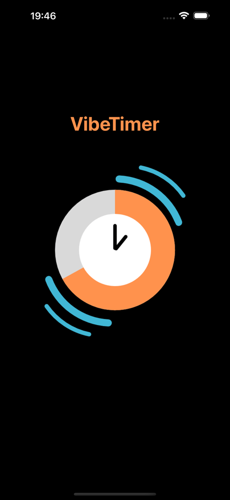 VibeTimer - Vibration Timer - Interfaz visual de la aplicación VibeTimer que muestra un temporizador de cuenta regresiva circular naranja con ondas de vibración.