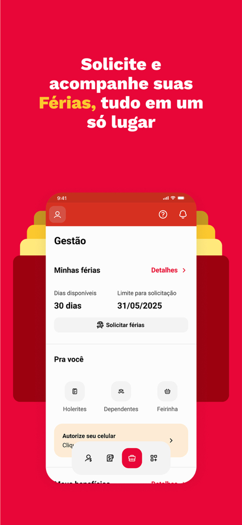 Interface de l'application Caju pour demander et suivre les vacances des employés avec les jours disponibles