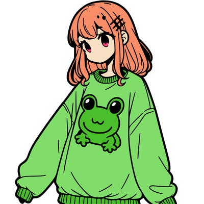 girl wearing frogging sweatshirt