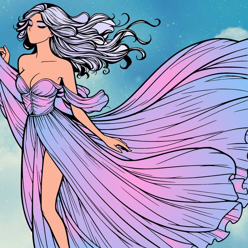 realistic woman in dress flowing the the wind