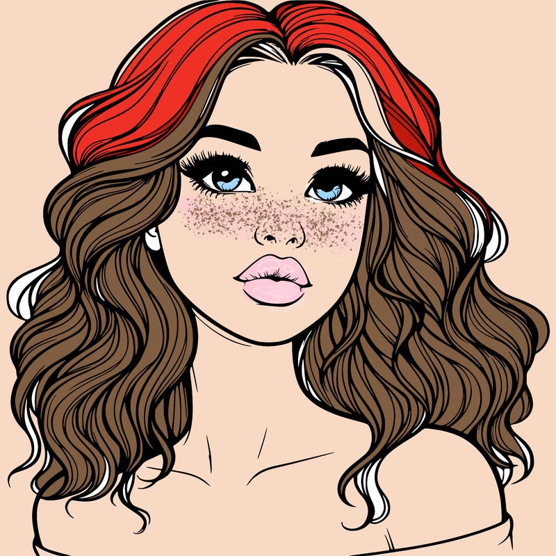 realistic girl with wavy hair and lips