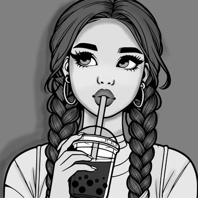 realistic girl with braided hair drinking boba