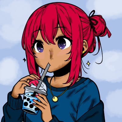 manga character drinking boba