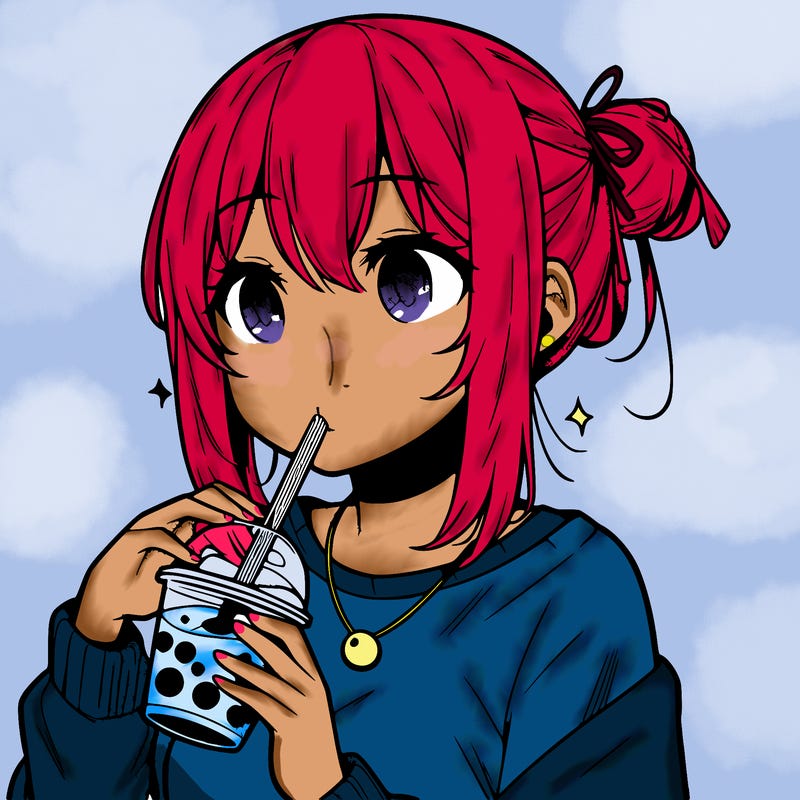 manga character drinking boba