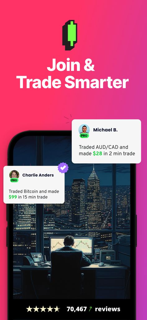Una pantalla móvil que muestra notificaciones de operaciones exitosas de miembros de la comunidad en la app GoForex