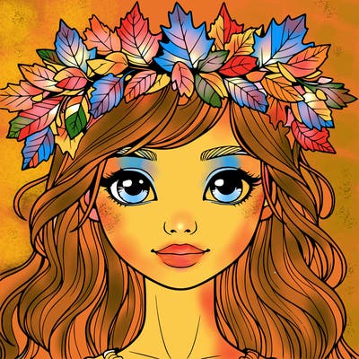 realistic girl with fall leaf crown