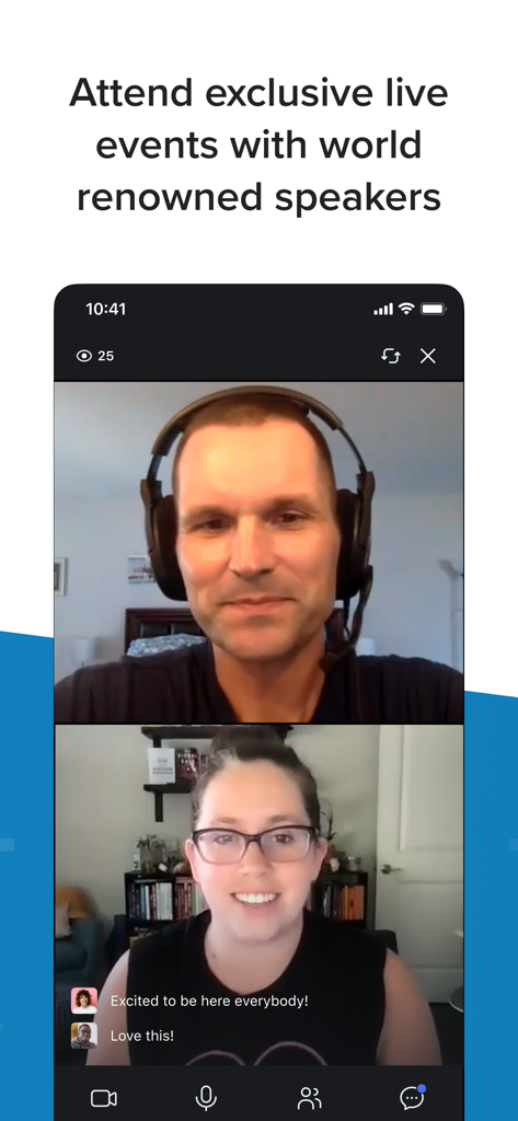 Mobile view of a live professional development event on IMPACT+ featuring guest speakers and community chat.