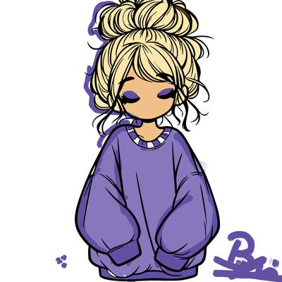 girl with baggy sweatshirt and messy bun