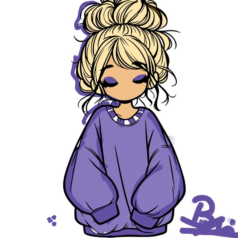 girl with baggy sweatshirt and messy bun