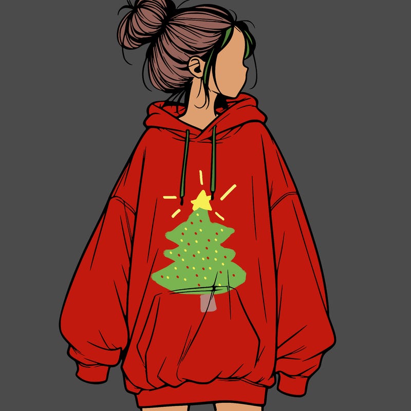 realistic girl with a oversized sweatshirt on and a bun
