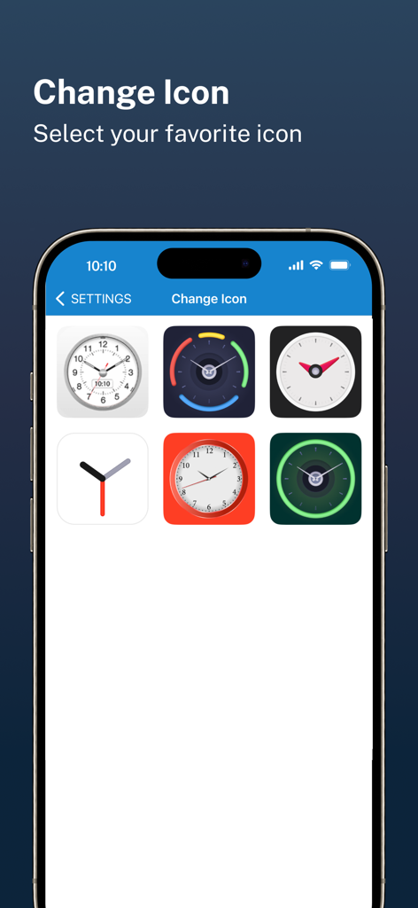 A selection of clock themed icons for the C Vault privacy app interface