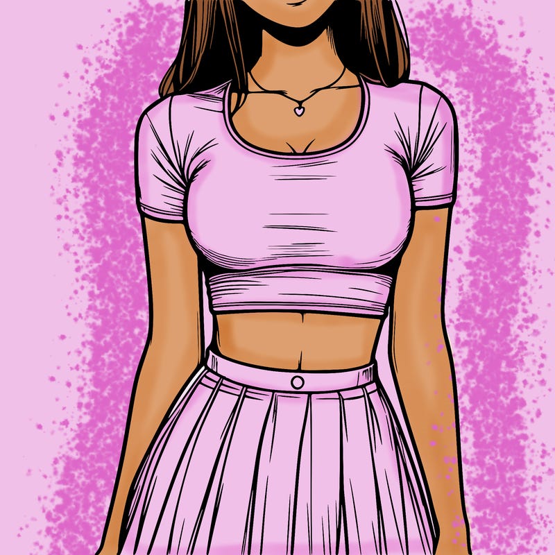 realistic girl wearing crop top and skirt