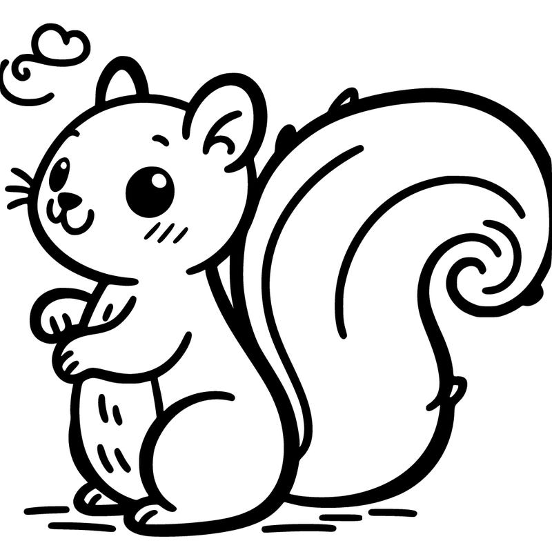 simple black line, no shading picture of squirrel