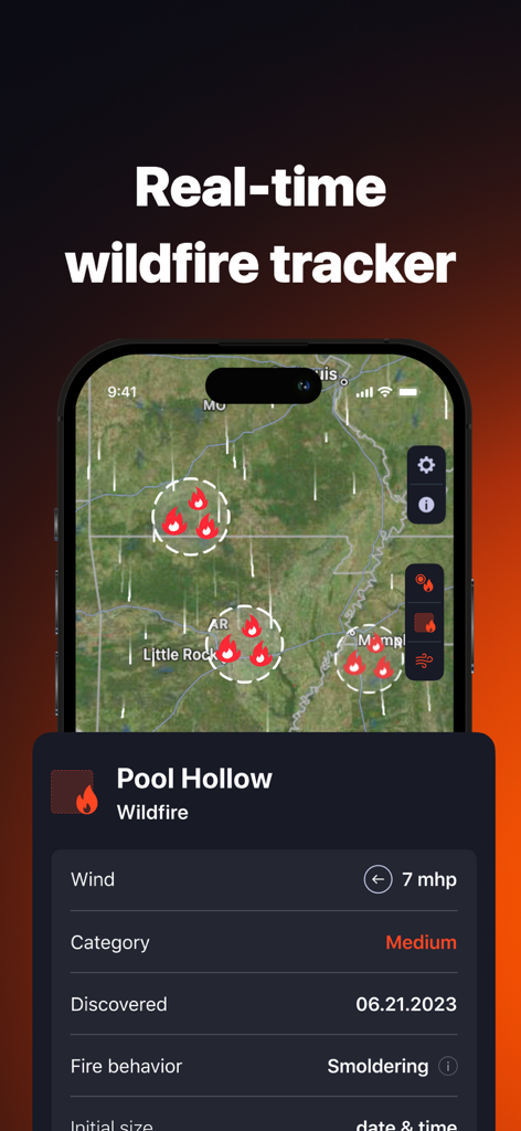 The Wildfire Tracker - Real-time wildfire tracker app displaying an interactive map with fire hotspots and detailed fire data.