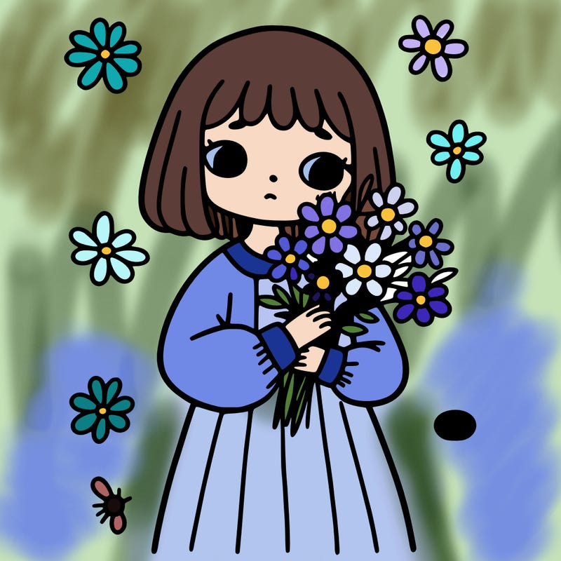 a girl holding flowers