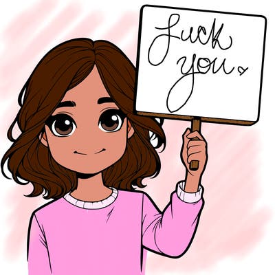 realistic girl holding up a sign